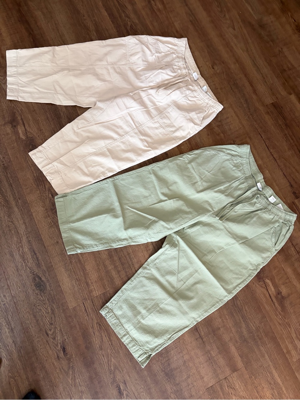 🌴 VINTAGE Y2K BUNDLE: 2x 100% Cotton Drawstring Capri Pants (Sage & Cream) 🌿